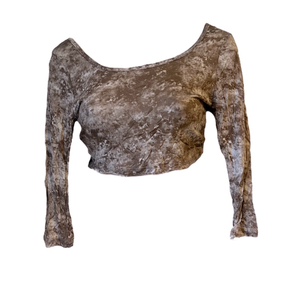 Fashion Dazzle Women’s Large Brown Tie Dyed Long sleeve‎ Crop Top NWT